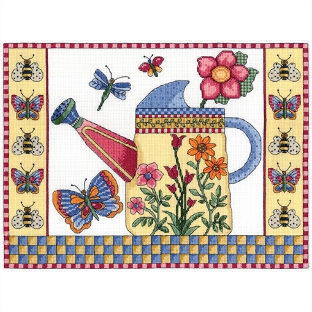 Butterfly Watering Can Counted Cross Stitch Kit
